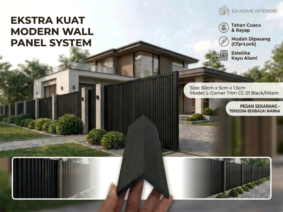 Lis Siku L Outdoor WPC Wall Panel CC 01 Black Anti Rayap & Cuaca 50cm